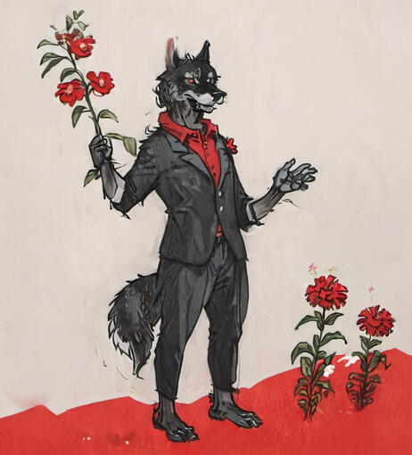 Wolf with red rose